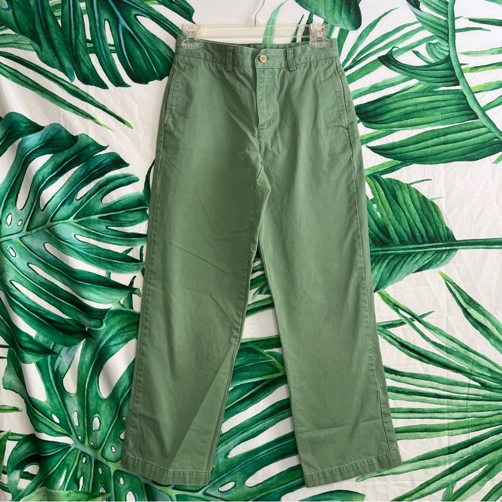Vineyard Vines Girls 10/12 Green Preppy Minimalist Classic Straight Khaki Pants